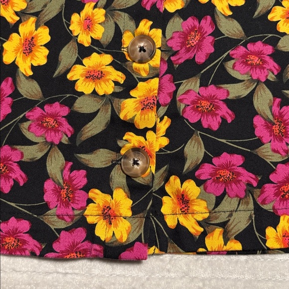 Gianni Bini Black Floral Mini Skirt with Yellow & Pink Flowers - Picture 2 of 7